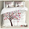 thumbnail image 1 of Love King Size Duvet Cover Set, Heart Leaves on Tree with Birds in Love on a Swing Cute Cartoon for Valentines Day, Decorative 3 Piece Bedding Set with 2 Pillow Shams, Multicolor, by Ambesonne, 1 of 3