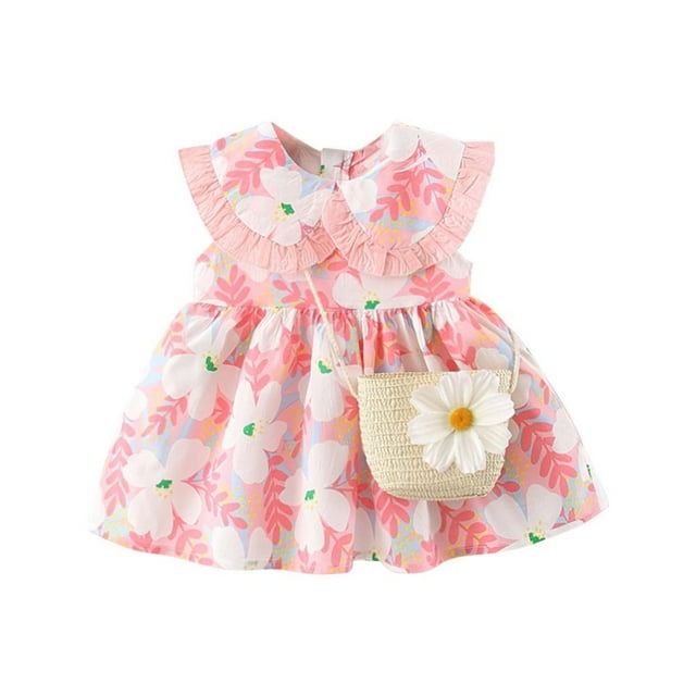 Robes de Princesse pour Filles Robes des Fêtes Robe pour Tout-Petits et Bébés Filles Robe Imprimée pour Bébé Robe Débardeur Sans Manches Mignonne Col Claudine Robe de Princesse + Sac Cadeau pour l'Halloween Noël