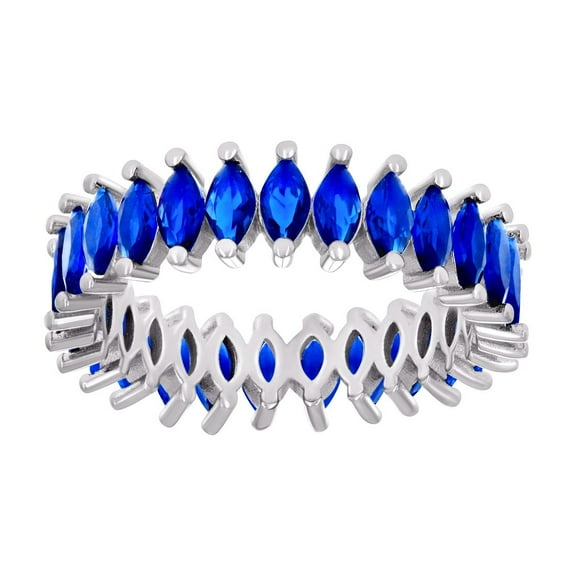 925 Sterling Silver Womens Blue Marquise Cubic Zirconia Eternity Ring 6.3x5.7mm Wide Size 7 Eternity Ring for Women