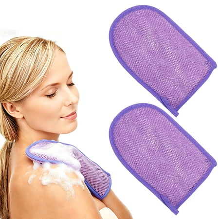 2 Pcs African Net Sponge Exfoliating Glove Nylon Bath Exfoliating Mitts African Net Gloves Scrubber for Women Men Daily Use Skin Care Purple