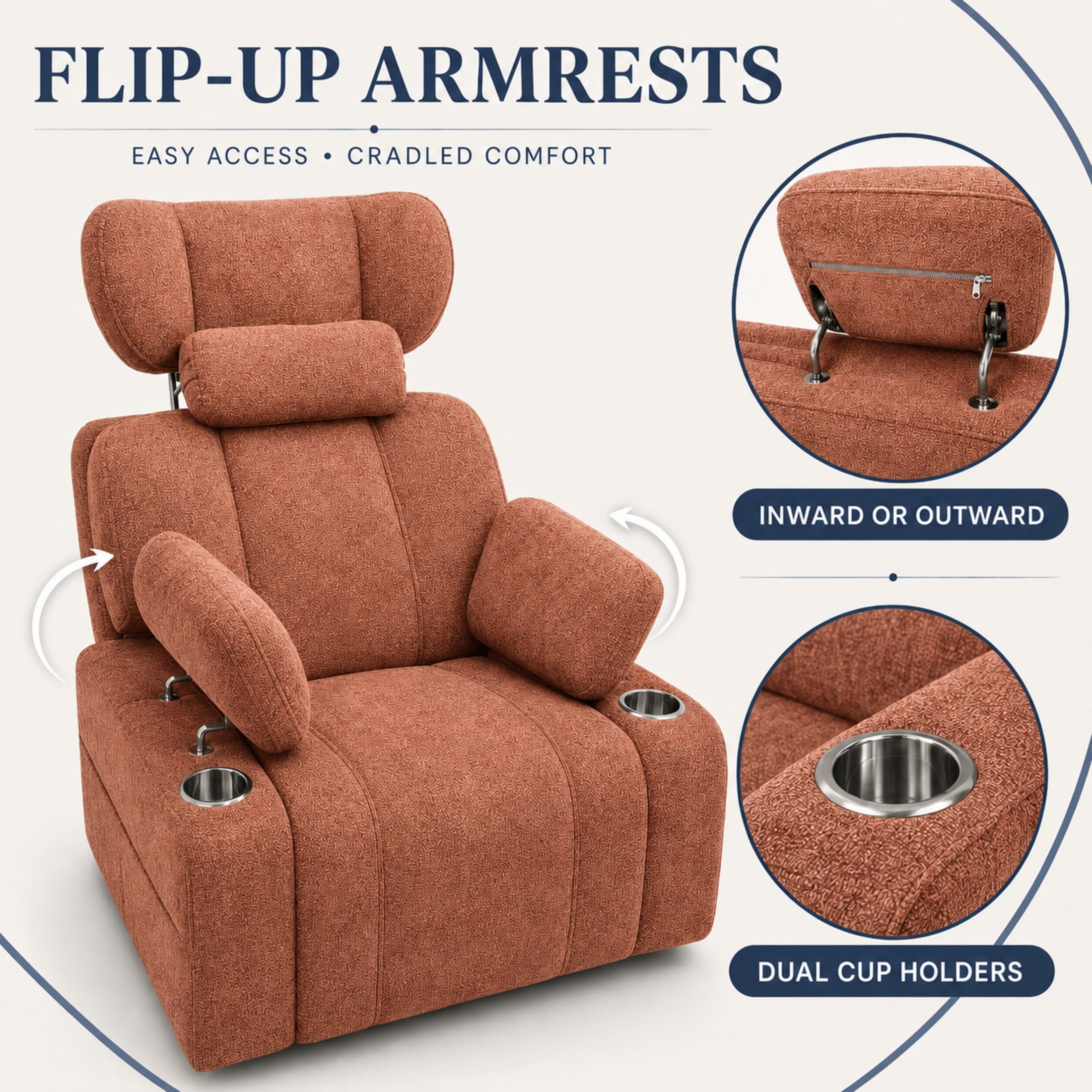 GDF Studio Turden 360° Swivel Manual Rocking Recliner with Detachable Neck Pillow, Versatile Lounge Chair, Orange