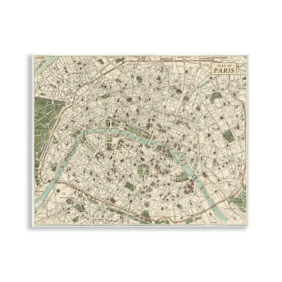 Stupell Industries Vintage Map of Paris Map Painting Unframed Art Print Wall Art, 14 x 11