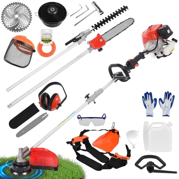 WETS Gas Weed Wacker, 5 in 1 Weed Eater Gas Powered, 52cc Brush Cutter and Gas String Trimmer 2-Stroke, Grass Trimmer 2025 Upgraded,Cordless Hedge Trimmer
