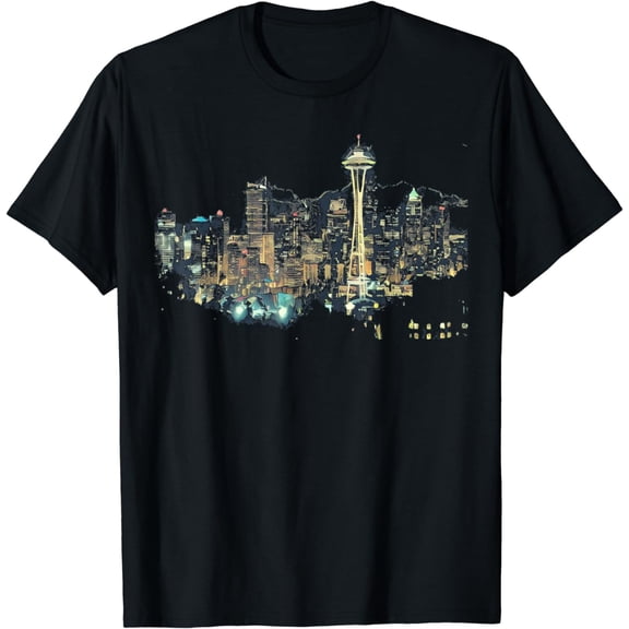 Seattle Skyline At Night Washington City Light T-Shirt