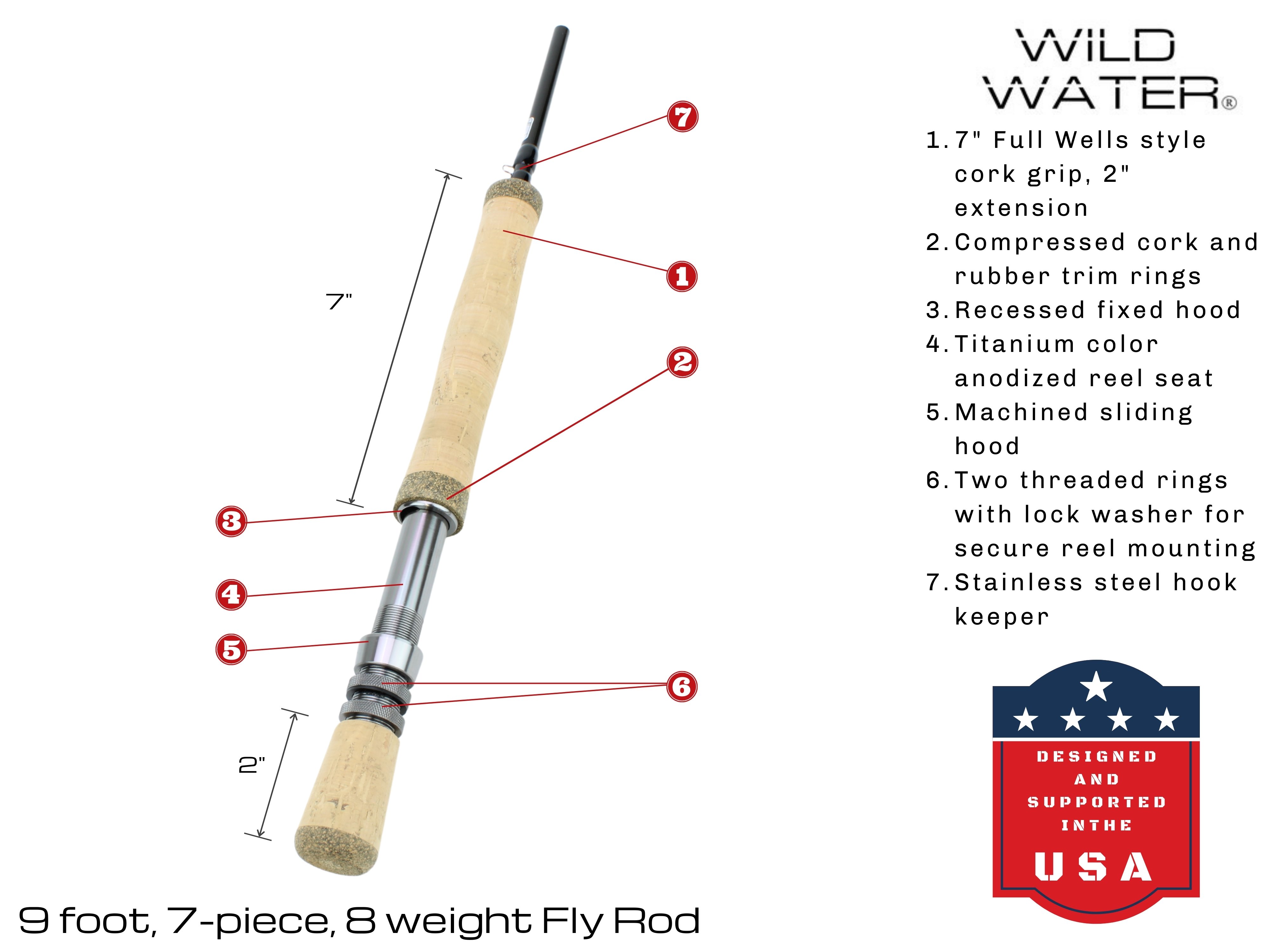Wild Water Fly Fishing, 9 Foot, 8 Weight, 7 Piece Pack Rod and Reel, Deluxe Combo Kit, Freshwater Flies - image 3 of 6