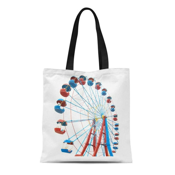 JSDART Canvas Tote Bag Blue Park the Ferris Wheel Colorful Amusement Ride Carnival Reusable Shoulder Grocery Shopping Bags Handbag