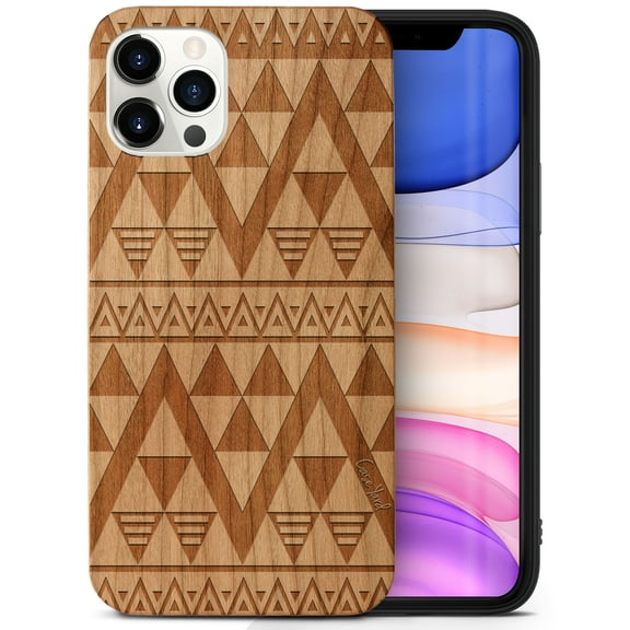 Case Yard Wooden Case Outside Soft TPU Silicone Slim Fit Shockproof Wood Phone Cover for Girls Boys Men and Women Supports Wireless Charging Negative Triangle Pattern Design case for iPhone11-Pro-Max