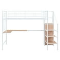 thumbnail image 2 of Kacho Loft Bed, Twin Size Metal Loft Bed with Desk and Metal Grid, Stylish Metal Frame Bed with Lateral Storage Ladder and Wardrobe, Space Saving, Noise Free, No Box Spring Needed, White, 2 of 12