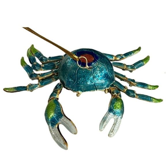 Cloisonne Articulated Teal Crab Ornament 4.5 Inches