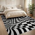 thumbnail image 3 of ODIKA 8'x10' Washable Area Rug Black White Geometric Swirl Illusion Design Contemporary Optical Art Style, Dynamic for King Size Bedroom Under Bed, Master Suite, Non-Shedding, Easy Care, 3 of 7