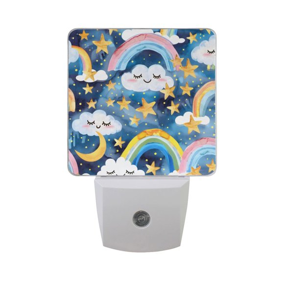 Rainbow Clouds Stars Moon Night Light 2 Pack LED Nightlight Plug into Wall Dusk to Dawn Sensor Soft White