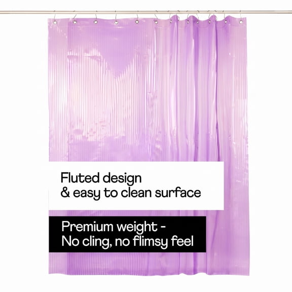 Sproos! Fluted Glass Shower Curtain and Liner 2-in-1, Heavy Duty EVA Shower Liner, No Magnets Needed, PVC-Free, 72x72, Lilac