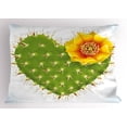 thumbnail image 1 of Cactus Pillow Sham Thorny Cactus in the Shape of Heart and Yellow Flower with Opuntia Spikes, Decorative Standard Queen Size Printed Pillowcase, 30 X 20 Inches, Green Yellow Orange, by Ambesonne, 1 of 2