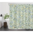 thumbnail image 3 of Nature Plant Floral Shower Curtain Decor, Yellow Blue Flower with Herb on Sage Green Shower Curtain for Bathroom 72" W x 72" L Polyester Fabric Bathroom Decoration Bath Curtains Hooks Included, 3 of 6