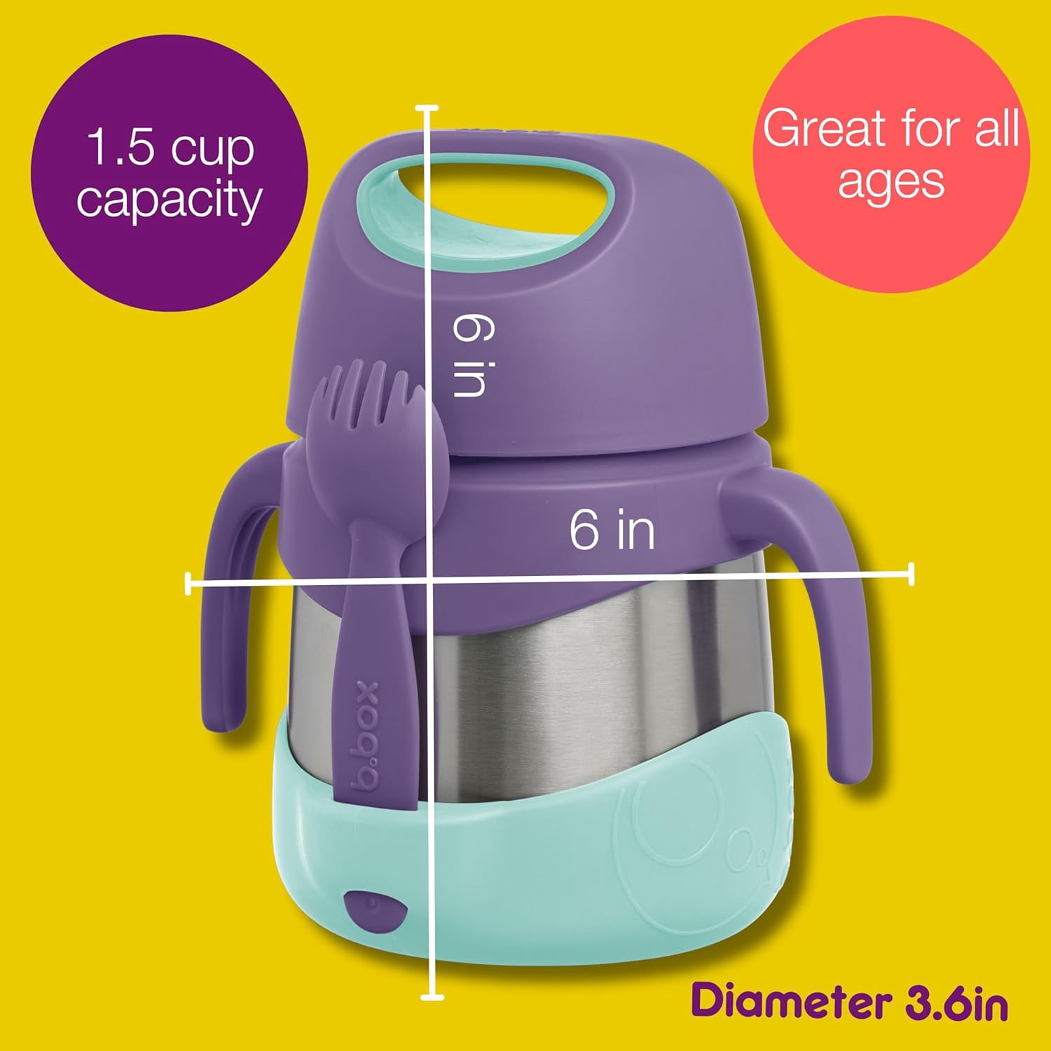 b.box Insulated Food Jar with Spork for Toddlers | Easy Open Container | Stainless Steel, 5hrs+ of perfect temperatures | Dishwasher safe, BPA Free (Lilac Pop, 11 oz)