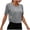 Gray, variant on Women Knot Front Crop Tops Short Sleeve Round Neck Solid Basic Casual Sports Yoga Blouse, Navy S