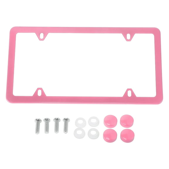 License Plate Frame Stainless Steel Car License Plate Frame Bracket with Screws Caps 4 Hole Pink Oval Hole Narrow Frame