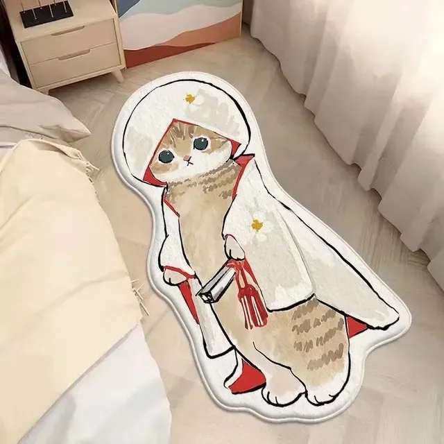 Cartoon Bedside Rug Cat Floor Mat Fluffy Cat Mats Irregular Carpet for Living Room Shaggy Area Rugs Thicken Doormat Cute Decor