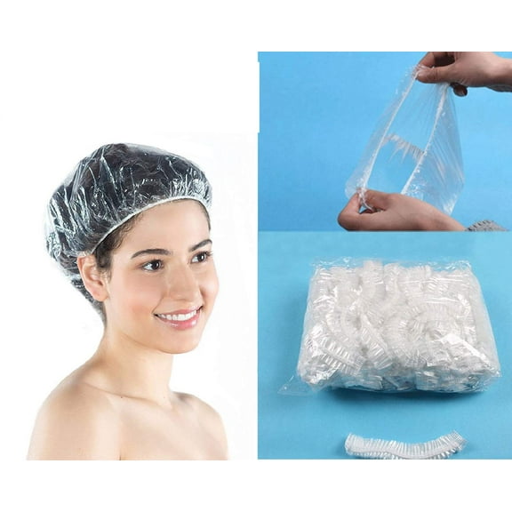 Disposable Shower Cap, 50pcs Individually Wrapped Larger and Thicker Waterproof Shower Caps, Plastic Bath Caps Hair Caps for Women, Home Use, Hotel…