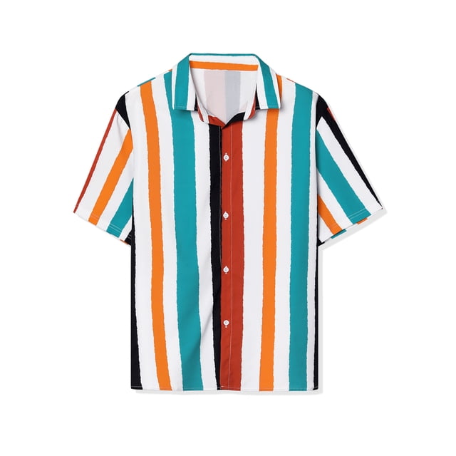 Camisa a rayas de verano Lars Amadeus Hombre Botones Manga Corta Rojo Blanco Azul S