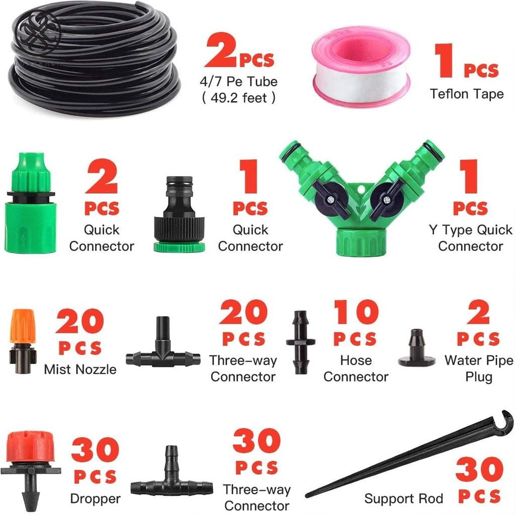 Luxtrada 100FT Garden Automatic Drip Irrigation Set,30m Adjustable Micro DIY Irrigation Kit Plant Water Saving System,1/4" Heavy Duty Tube Watering Kit for Patio Lawn Garden Greenhouse Flower Bed