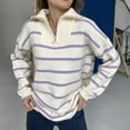 thumbnail image 4 of Purple Sweatshirt for Women Fall Turtleneck Half Zip Lapel Patchwork Plus Size Striped Sweater Soft Texture Long Sleeved Women's Pullover Sweater Women Fall Clothes, 4 of 6