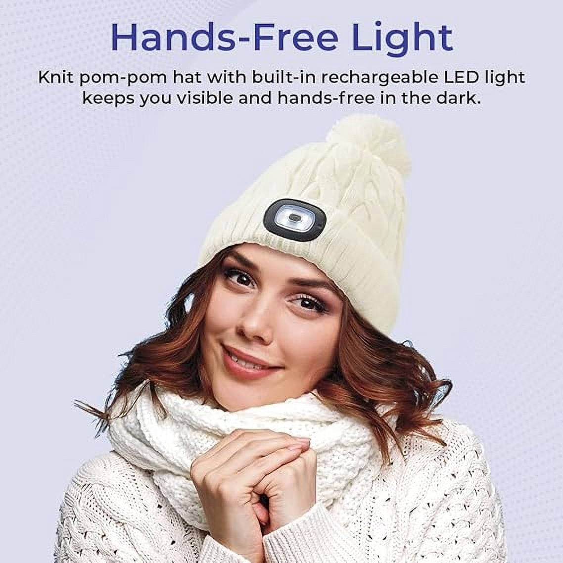 SAGEFINDS Unisex Beanie with Light, Pom-Pom Knit Hat with LED, USB Rechargeable Headlamp Cap for Men and Women