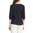 thumbnail image 3 of INSPIRE CHIC Women's Half Sleeve Plaid Button Cuff Puff Sleeve V Neck Blouse S Dark Blue, 3 of 6