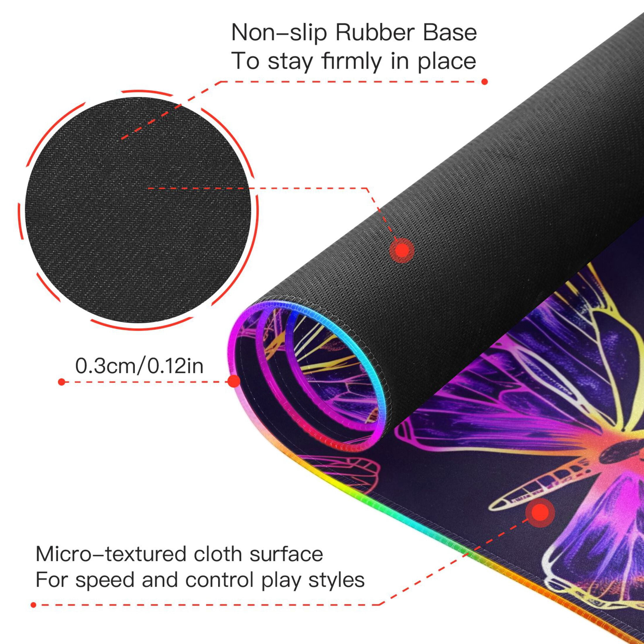 Large RGB Gaming Mouse Pad Led Glowing Mousepad Non-Slip Rubber Base 13 Light Modes 31.5x11.8 Colorful Butterflies Outline