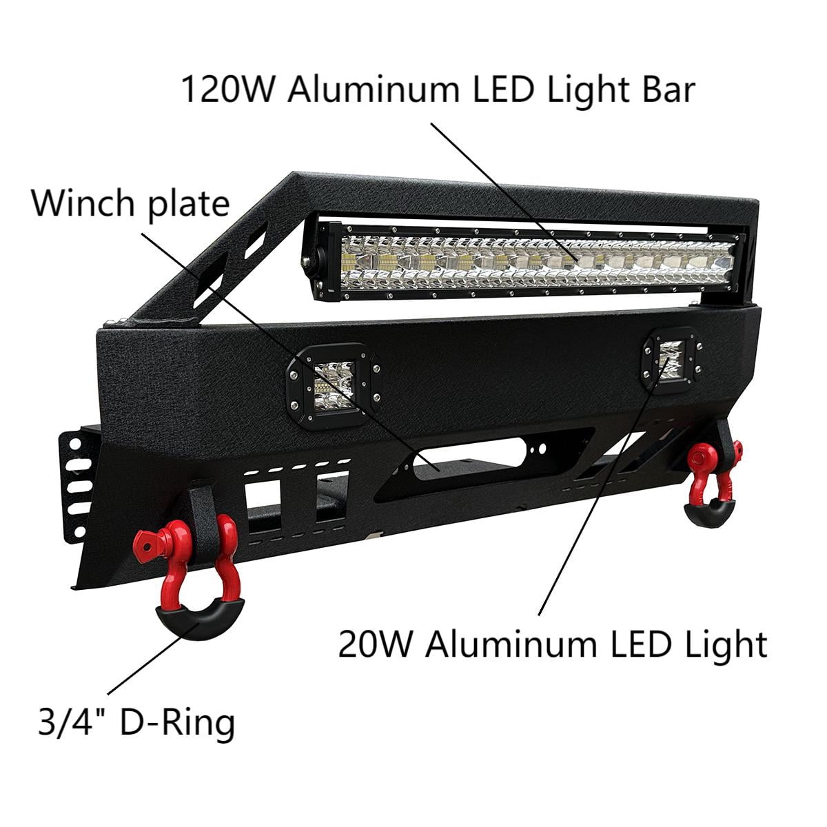 Vijay Front Bumper for 2010-2024 Toyota 4Runner with D-rings and Winch Plate and LED Lights