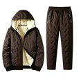 thumbnail image 2 of LYSMORA Mens Quilted Sherpa Lined Hooded Jacket Jogger Pants 2 Piece Winter Tracksuit Windproof Zipper Pocket Warm Sweatsuit Set, 2 of 7