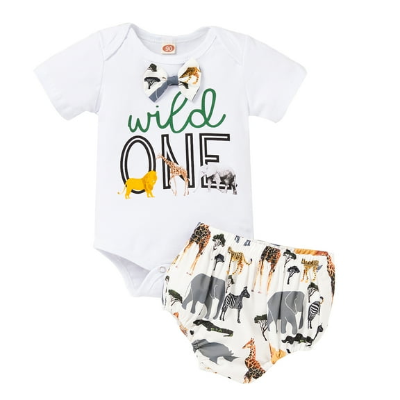 WISWELL  Baby Kids Birthday Giraffe Romper Outfits Infant Boy Wild One Gentleman Bodysuit Cake Smash Party Clothes  (White,9-12 Months)