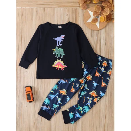 

GEDER-F Toddler Boys Cartoon Dinosaur Print Crewneck Sweatshirt & Sweatpants