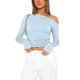 thumbnail image 1 of Tops cortos de color para mujer, camisetas lisas de manga larga con hombros oblicuos, camisetas ajustadas para primavera y otoño, ropa de calle TRKIYQC moda, 1 of 5