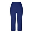 thumbnail image 7 of CFLVAEK Cross Mid Rise Culottes with Pocket for Women Stretch Tummy Control Yoga Pants Baggy Wide Leg Capri Pant Blue XXL, 7 of 7