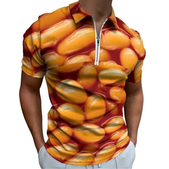 Baked Beans Men Zipper T-shirt Summer Casual Short Sleeve T-shirt Top