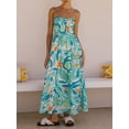 thumbnail image 3 of Gupgi Elegant Women's Long Beach Dress Sleeveless Spaghetti Strap Ruched Bust Floral Print Dress Midi Slip Dress, 3 of 8