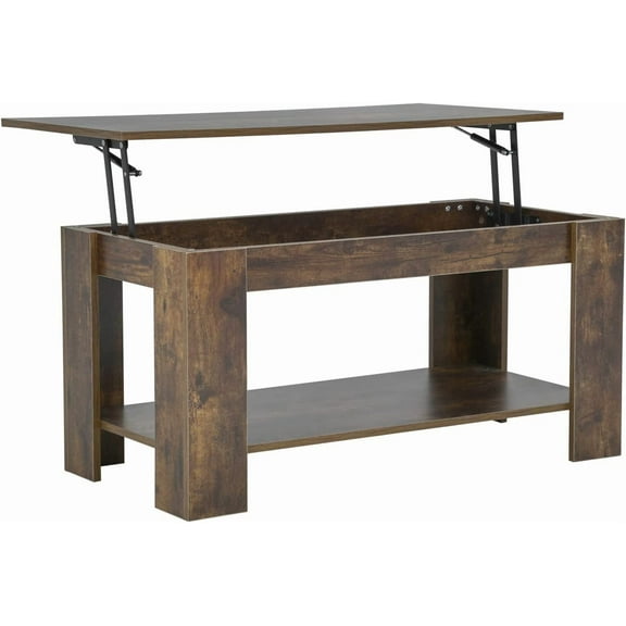 BestOffice Coffee Table with Hidden Compartment and Lower Shelf Silent Air Rod,39.4inch,Brown