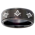 thumbnail image 2 of Tungsten Revere Masonic 8mm Brushed Black Polished Step Edges Men Ring, 2 of 2