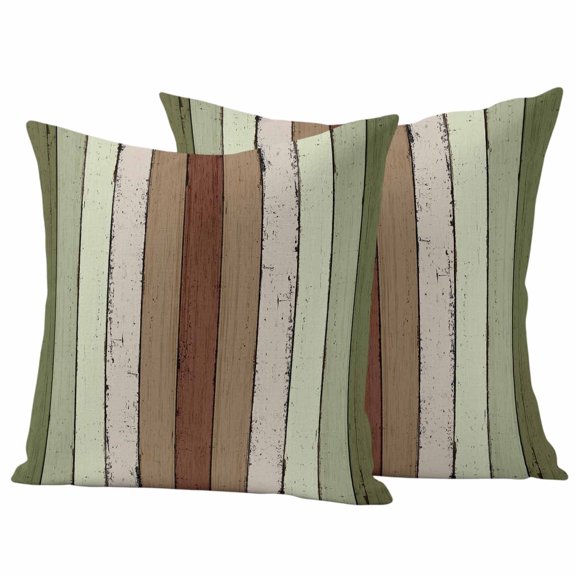 Brown Green Striped Outdoor Pillow Covers 16x16 Inch Set of 2 Waterproof Throw Pillow Covers for Living Room Sofa Patio Garden Modern Vintage Wood Texture Rectangle Cushion Case