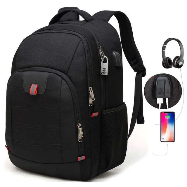 Mochila antirrobo, Mochila Impermeable, Mochila para portátil Hombre Mujer Mochila Aire Libre paracon bloqueo y con USB Puerto y puerto audífonos para Laptop hasta 17.8 pulgadas