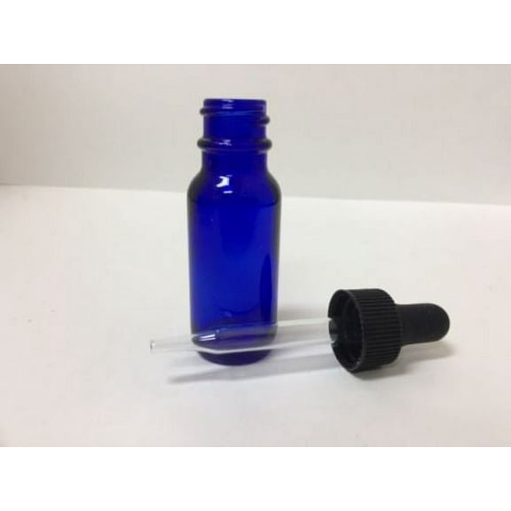 48 - Cobalt Blue 1/2Oz Glass Boston Round Bottles With Glass Droppers