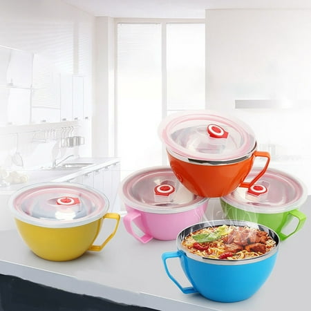 

Stainless Steel Heat Insulation Anti-scald Instant Noodle Handle Bowl with Lid