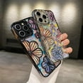 thumbnail image 2 of Designed for iPhone Case,Luxury Electroplated Glitter Bling Colorful Retro Oil Painting Flower Floral Print Shockproof Protective Cover Phone Case (Purple,iPhone 12), 2 of 6