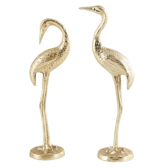 15", 17"H Gold Aluminum Metal Flamingo Sculpture, by DecMode (2 Count)