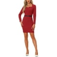 thumbnail image 2 of INSPIRE CHIC Elegant Office Dress for Women's Sweetheart Neck Belted Bodycon Pencil Dress XS Red, 2 of 6