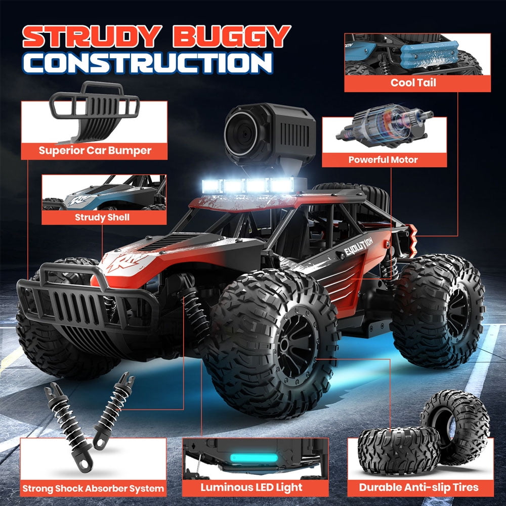 JoyStone RC Car with 1080P FPV Camera, 2.4Ghz Remote Control Car, 1:16 Scale Off-Road High Speed Remote Control Truck for Kids Adults 2 Batteries for 60 Min Play, Red