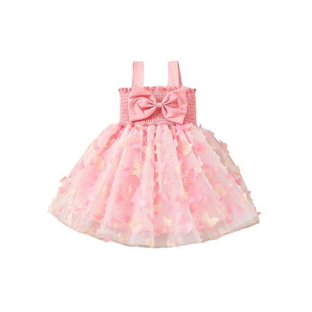 

Toddler Baby Girl Princess Dress Sleeveless Strap Floral/Butterfly Layered Tulle Tutu Summer Mesh Fluffy Dress
