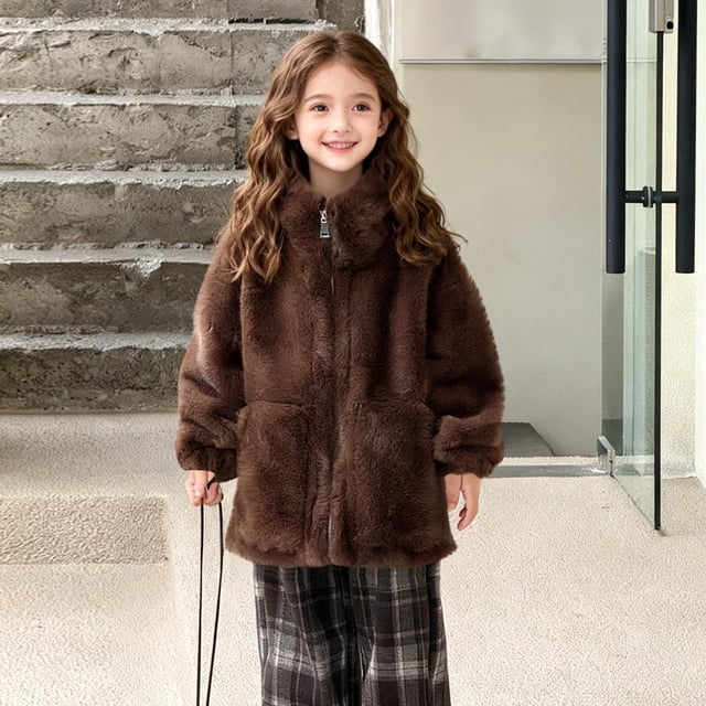 Parkas de manga larga para niños, color liso, de invierno, de imitación de visón, para niñas pequeñas, abrigo grueso acolchado de longitud media, abrigo de poliéster para niños