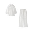 thumbnail image 4 of HH TRAF Traje de verano para mujer, camisa holgada con cuello vuelto y manga larga con botonadura sencilla y pantalón con lazo y cintura alta con cordones para mujer, 4 of 5